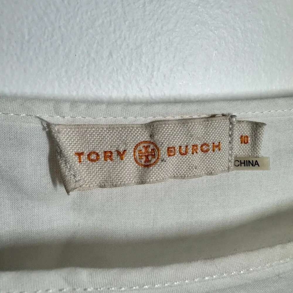 Tory Burch Peasant‎ Cottagecore Blouse Top Women 10 White Eyelet Lace Quite Lux